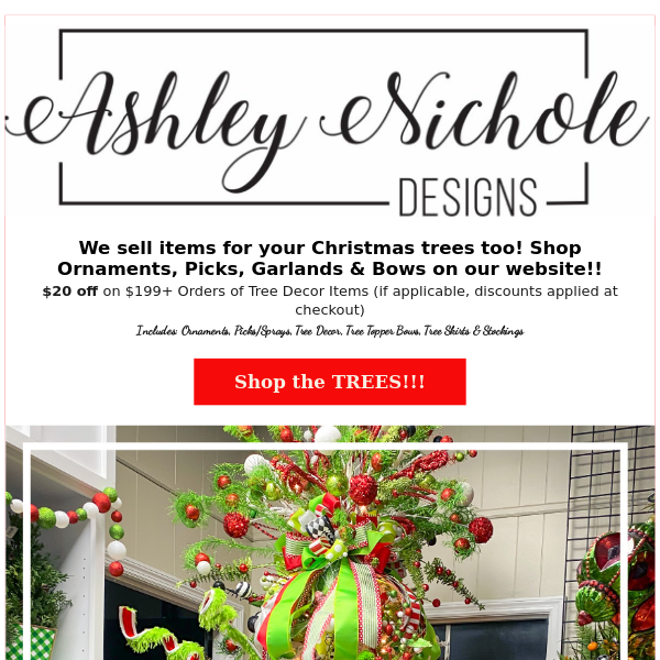 Do you need tree decorations??? Spend $199+ on tree decor, get $20 off!