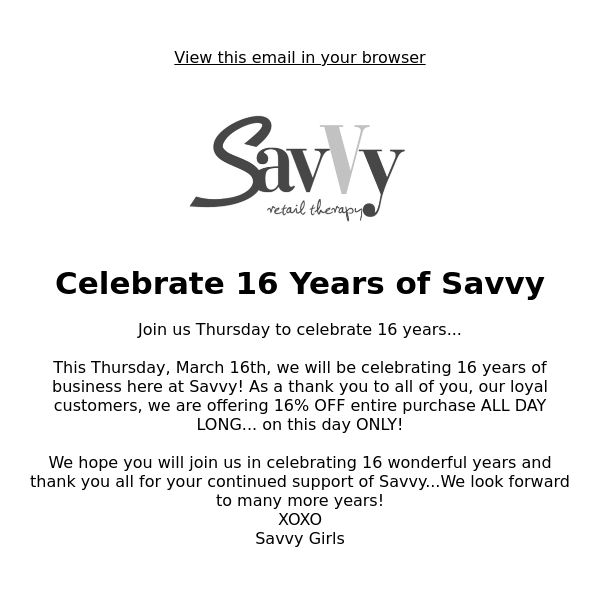 Celebrate 16 Years of Savvy🎉