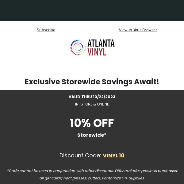 Unlock 10% Off Storewide at Atlanta Vinyl!