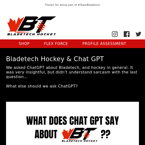 What does ChatGPT say about Bladetech Hockey?