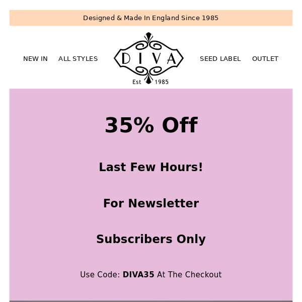 Last Few Hours! 35% Off For Newsletter Subscribers Only