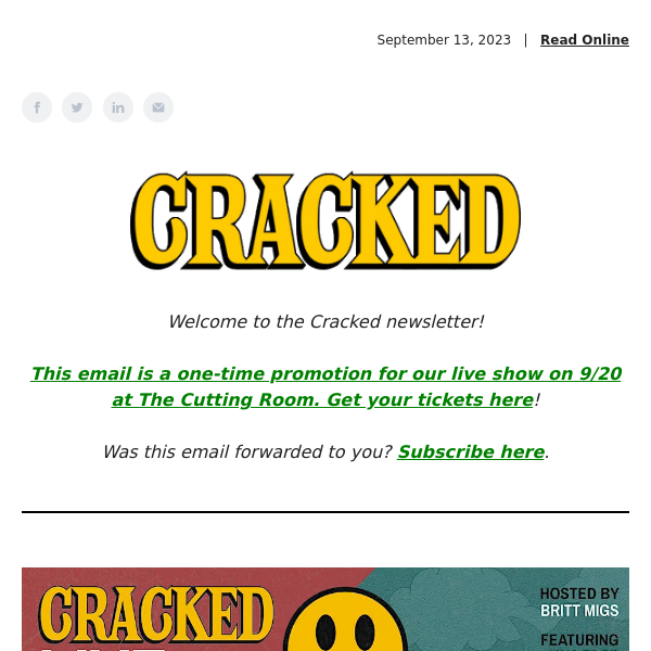 CRACKED LIVE AT THE CUTTING ROOM 9/20!