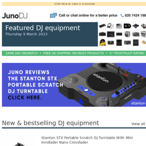 Juno reviews the Stanton STX Portable DJ turntable + HumminGuru S-DUO stylus cleaner now in stock & more DJ equipment news...