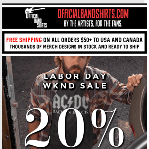 🤩 Our EPIC Labor Day sale starts now! 20% off all band t-shirts