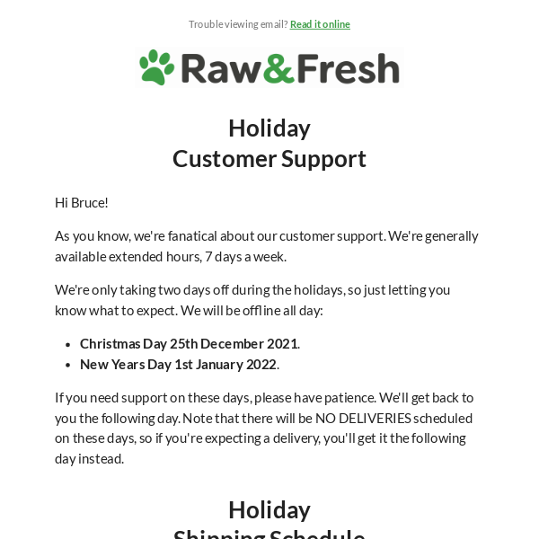 🎄 Our Holiday Period Customer Support 🚛 📦