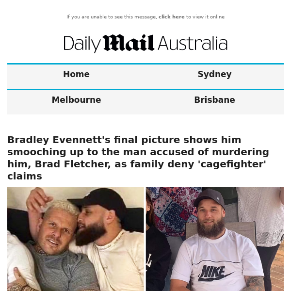 Bradley Evennett's final picture shows him smooching up to the man accused of murdering him, Brad Fletcher, as family deny 'cagefighter' claims