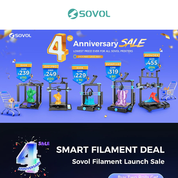 Sovol 4th Anniversary Sale, Black Friday Price! New Filament Series is coming!
