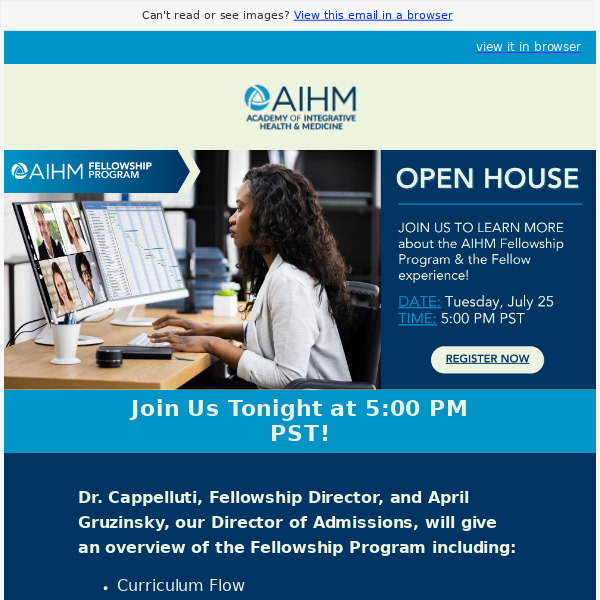 Fellowship Open House TONIGHT at 5:00 PST!