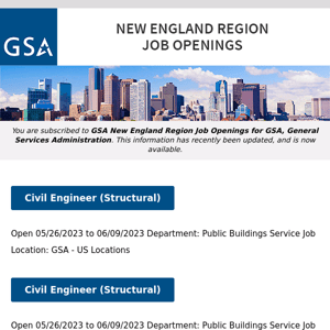 New/Current Job Opportunities in the GSA New England Region