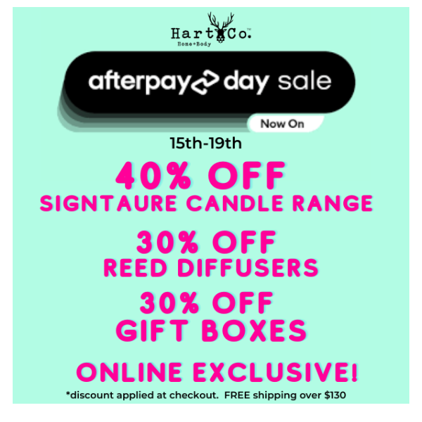 AFTERPAYDAY SALE ONLINE NOW! UP TO 40% OFF 🎉🎊
