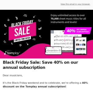 ⚫ Black Friday Sale: Save 40% on the Tomplay annual subscription! ⚫
