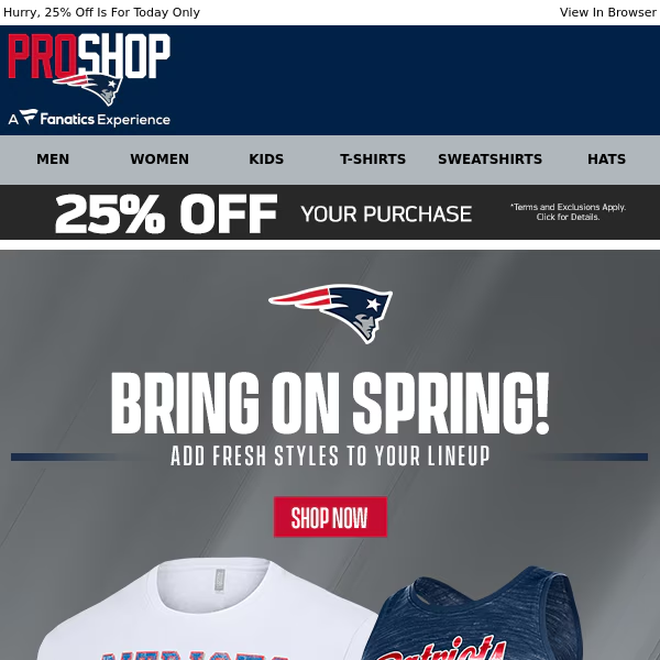 Shop Patriots Spring Styles w/ 25% Off