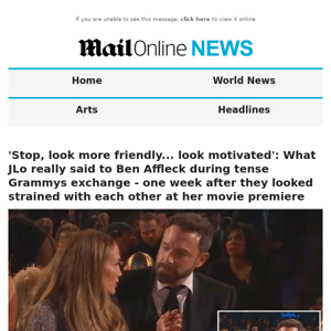 'Stop, look more friendly... look motivated': What JLo really said to Ben Affleck during tense Grammys exchange - one week after they looked strained with each other at her movie premiere