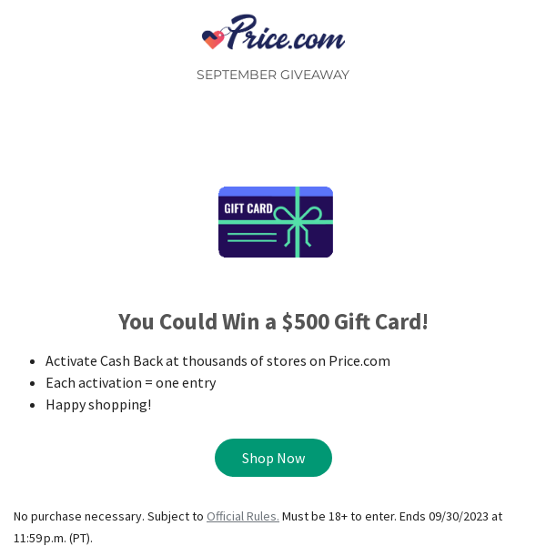 Activate Cash Back and Get a Chance to Win a $500 Gift Card