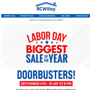Labor Day Doorbusters Tomorrow Only!