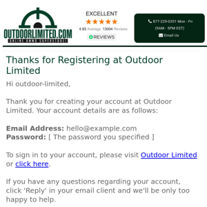 Thanks for Registering at Outdoor Limited