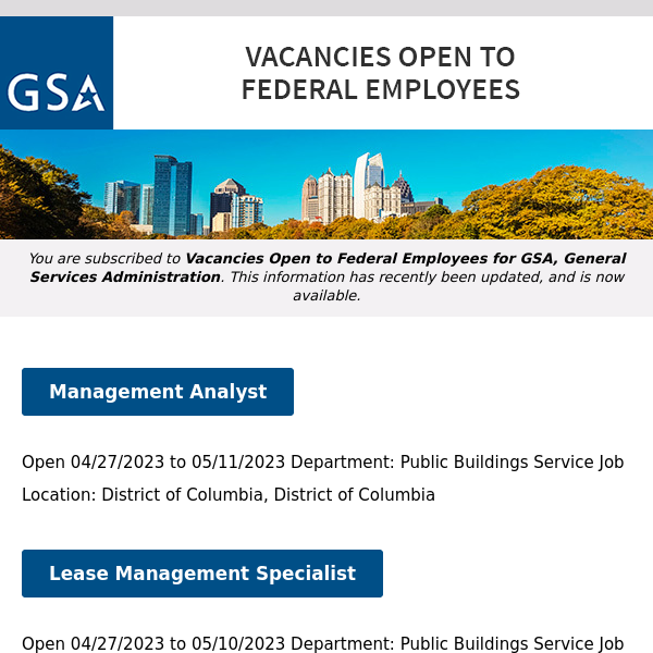 New/Current Job Opportunities at GSA Open to All Federal Employees & Special Appointment Eligibles