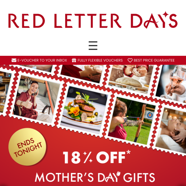 18% off Mother's Day gifts ends tonight!