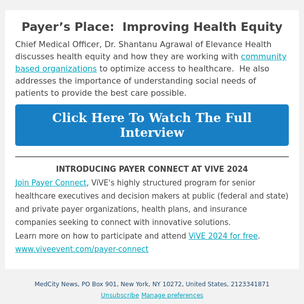 Payer's Place: Improving Health Equity [From our partners]
