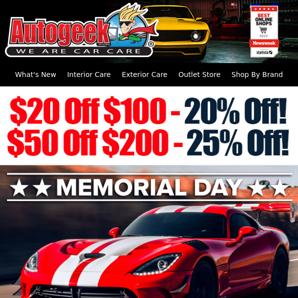 Memorial Day Savings Activated - $20 Off $100 (25% Off) | $50 Off $200 (25% Off)