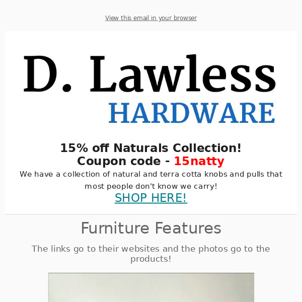 15% off Naturals Collection + Furniture Projects!