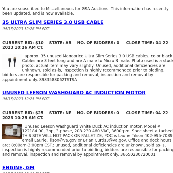 GSA Auctions Miscellaneous Update