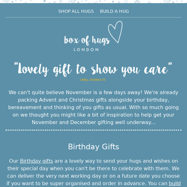 November birthday gifts, Advent and Xmas Hugs! 🎂🎄