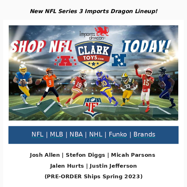 \ud83d\udd25 New NFL Imports Dragon Series 3 Josh Allen | Stefon Diggs - Clark Toys