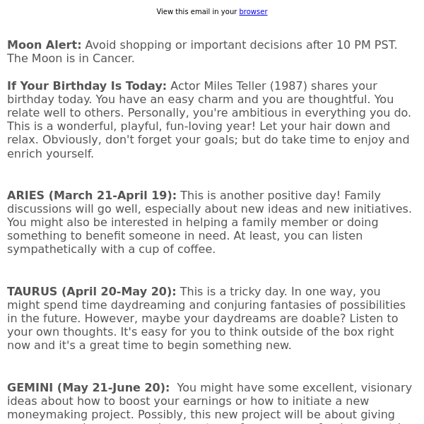 Your horoscope for February 20