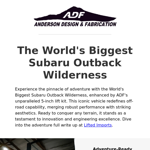 ADF Newsletter - The World's Biggest Subaru Outback Wilderness