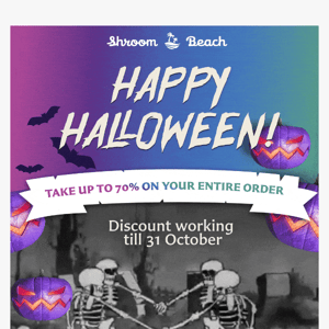 Happy 70% Halloween Discount  from Shroom Beach 🤩