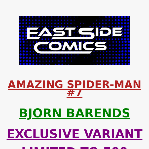 🔥PRE-SALE LIVE in 30-Mins at 2PM (ET) 🔥 AMAZING SPIDER-MAN #7 BJORN BARENDS EXCL 🔥 LIMITED 500 COPIES 🔥 PRE-SALE TODAY (6/26) at 2PM (ET) / 11AM(PT)