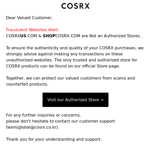 🚨 Important Notice: Official COSRX Online Store