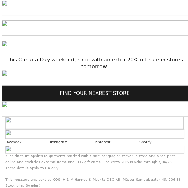 Extra 20% off sale in store tomorrow for Canada Day