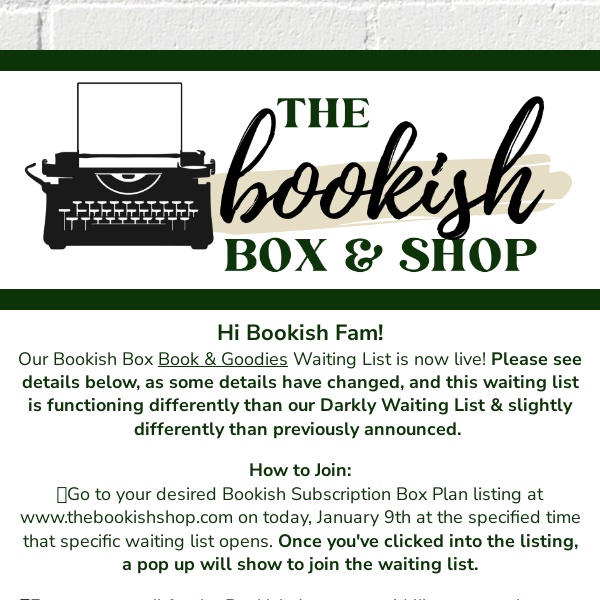 The Bookish Box: Book & Goodies Waiting List is Live