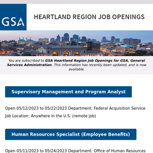 New/Current Job Opportunities in the GSA Heartland Region