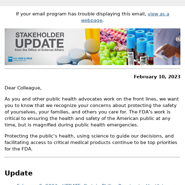 FDA Stakeholder Update - February 10, 2023