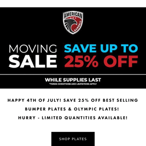 Happy 4th of July! Save 25% Off Best Selling Bumper Plates & Olympic Plates!