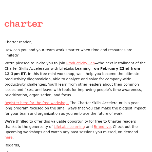 Join the free Charter Skills Accelerator—Productivity Lab