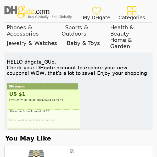$ 1 OFF! Enjoy Your Shopping With Our New DHcoupon!