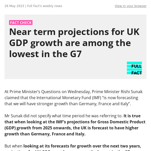 Near term projections for UK GDP growth are among the lowest in the G7