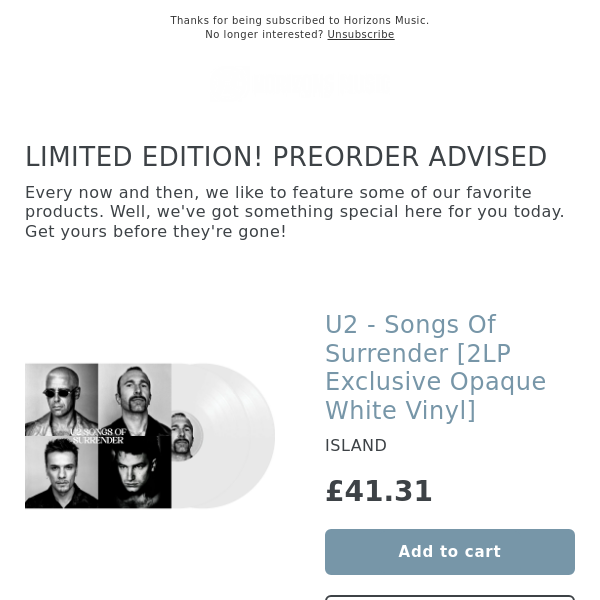 NEW! U2 - Songs Of Surrender [2LP Exclusive Opaque White Vinyl]