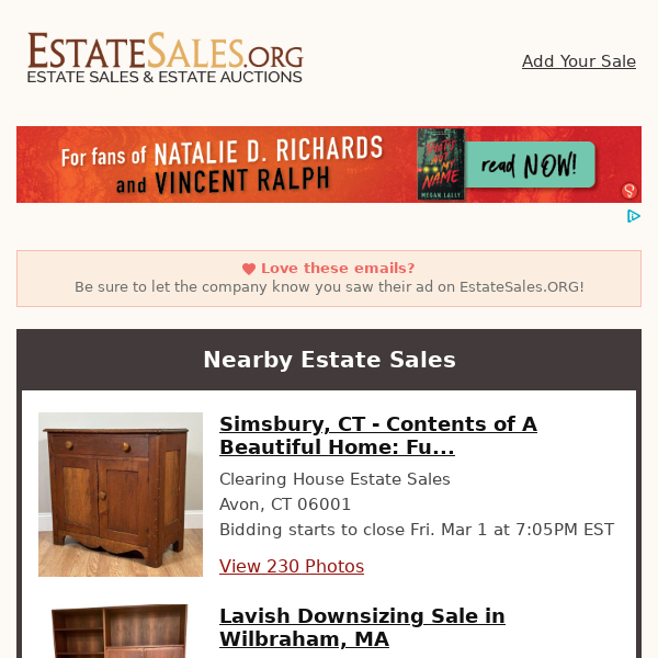 Your daily estate sales on EstateSales.org