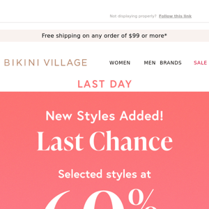 Last Day! Get 60% Off on selected styles