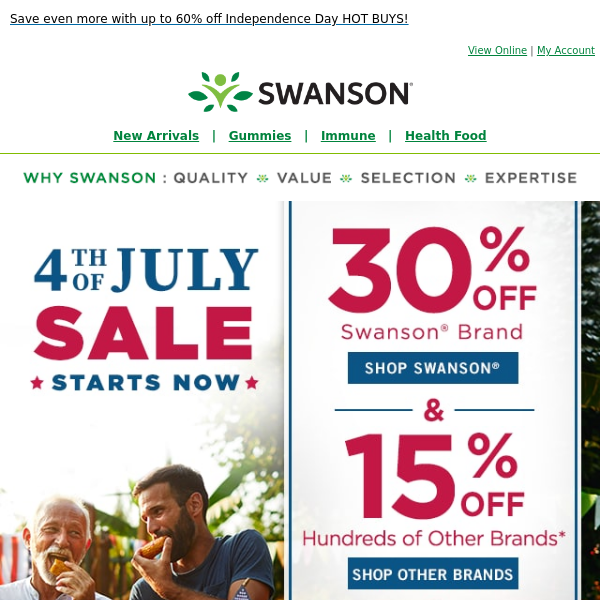 Happy Fourth! Take 30% off Swanson® & 15% off everything else