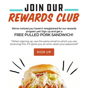 Get a FREE PULLED PORK SANDWICH! 😜