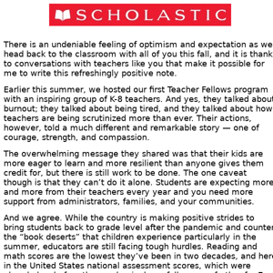 Scholastic Is Ready to Work with You to Improve Literacy for Every Child