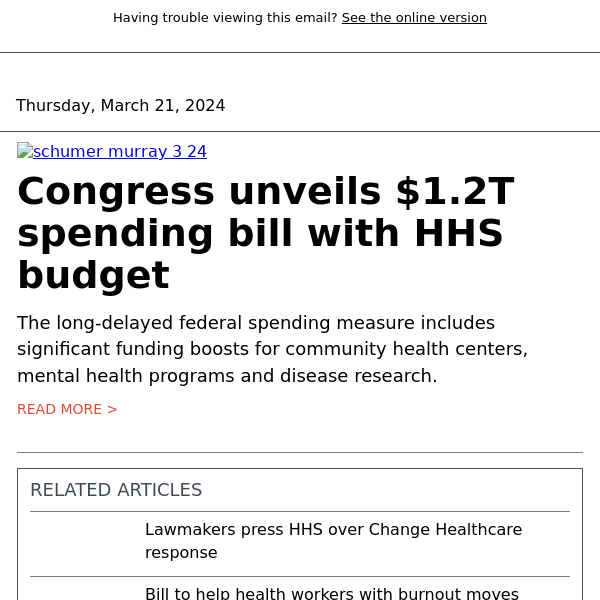 Congress unveils spending bill with HHS budget