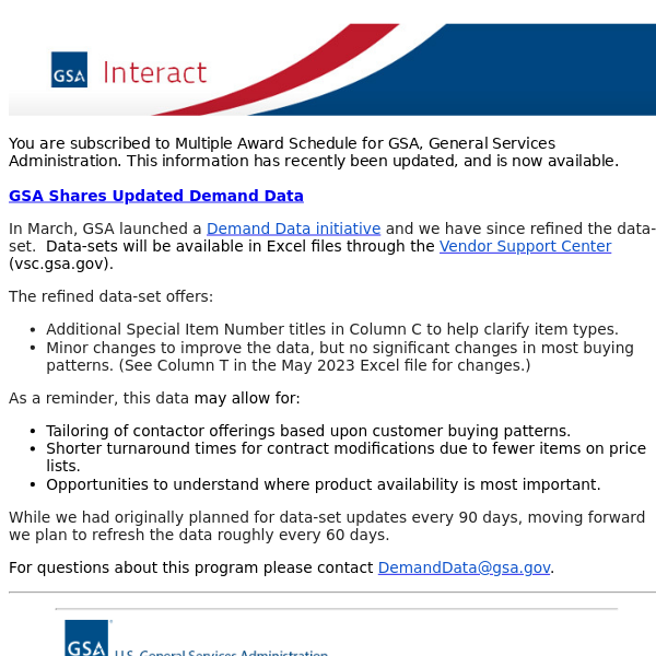 GSA Interact Update: Multiple Award Schedule - GSA Shares Updated Demand Data