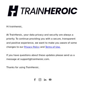 Important: TrainHeroic Updates Privacy Policy and Terms of Use